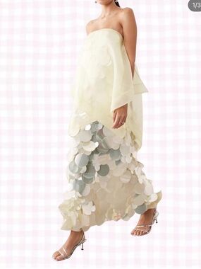 ASOS ARRANGE SEQUIN EMBELLISHED STRAPLESS MAXI DRESS WITH OVERLAY BUTTERMILK